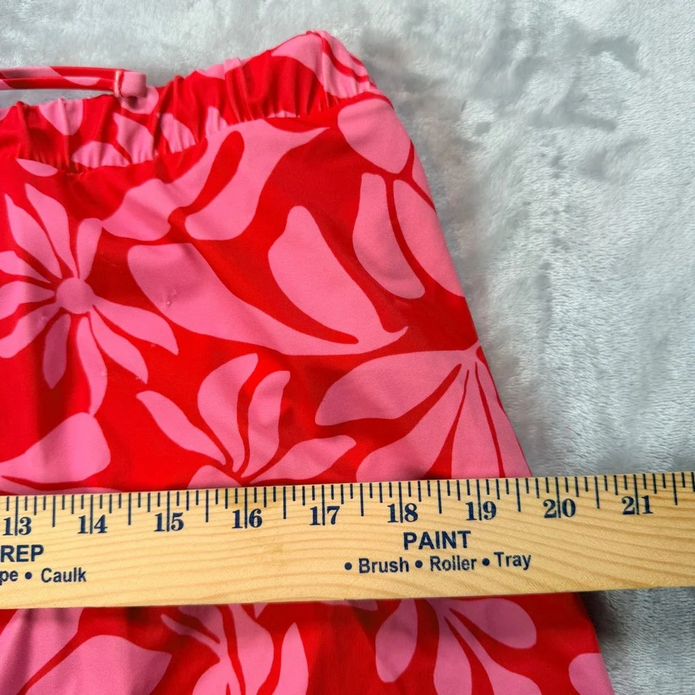 Shade & Shore Red Floral Swim Skirt and Halter Bikini Top Set Size Medium